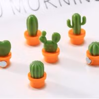 Koelkastmagneetjes Cactus in pot (Neodymium) 6 Zes koelkastmagneetjes in de vorm van een cactus in een terracotta kleur potje van plastic