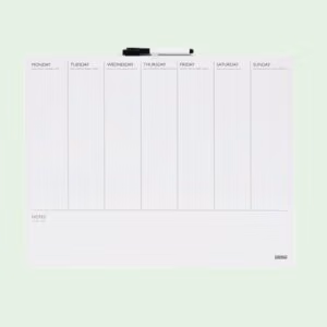 Magnetische weekplanner (Engels) 40 x 50 cm 2 Een weekplanner met een bijpassende whiteboardstift waarop er ruimte is om bij de zeven dagen in de week notities te maken