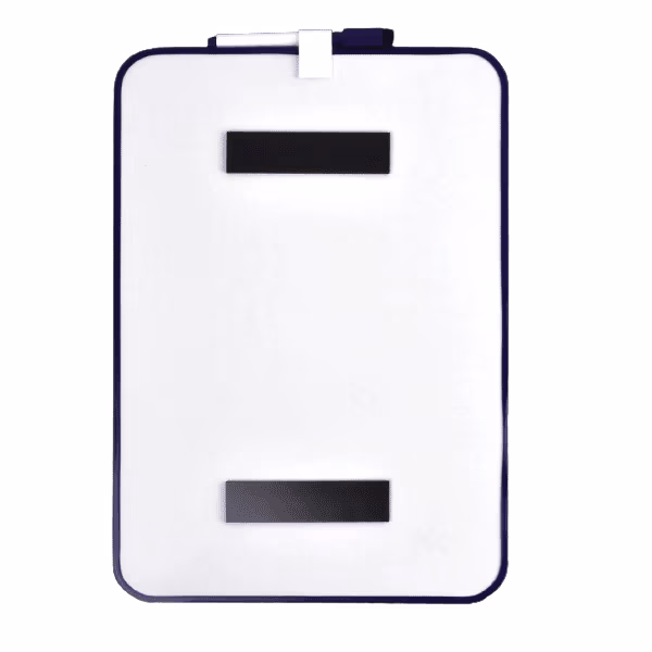 Achterzijde van klein whiteboard met twee magneetstrips