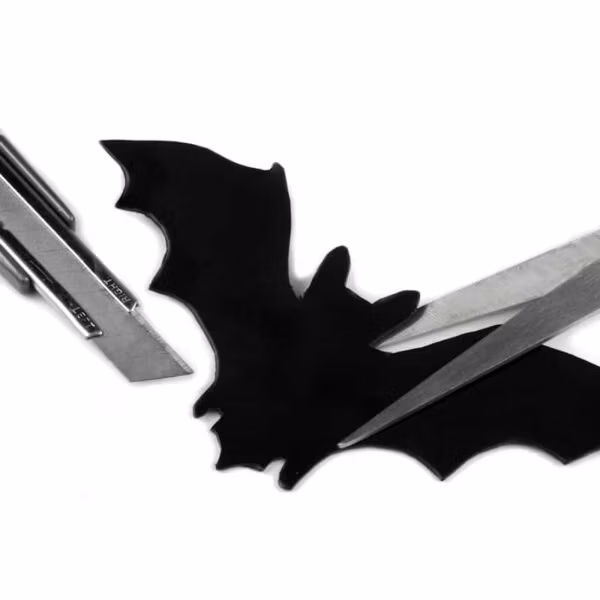 Met een schaar en een hobbymes en de juiste magneetfolie kun je heel gemakkelijk zelf magneten maken, zoals dit voorbeeld laat zien van een spannende zwarte vleermuis.