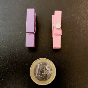 Magneet wasknijpertjes gekleurd 4 Twee gekleurde wasknijpertjes met een magneetje erop