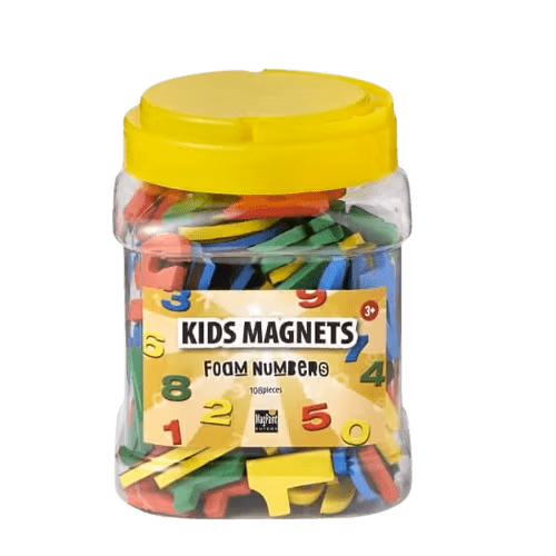 Een bewaarpot met draaideksel vol met magneet cijfers