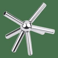 Bouwwerkje van een kogelmagneet en zes lange staafmagneten