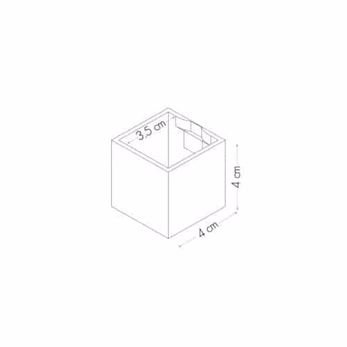 Schema van de maatvoering van een magnetisch bakje van 4 cm.