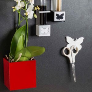 Magnetische (planten) pot 'Cube' 9cm van KalaMitica - meerdere kleuren 2 Een magnetisch bakje van 9 cm in het rood op een magneetbord