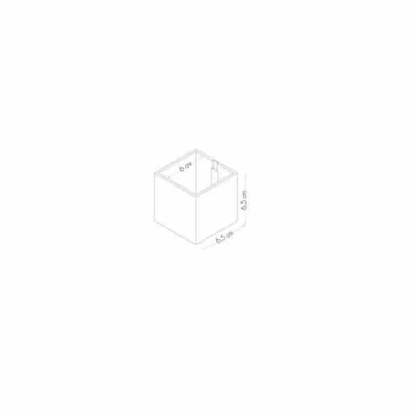 Schema van de maatvoering van een 6cm magnetisch bakje