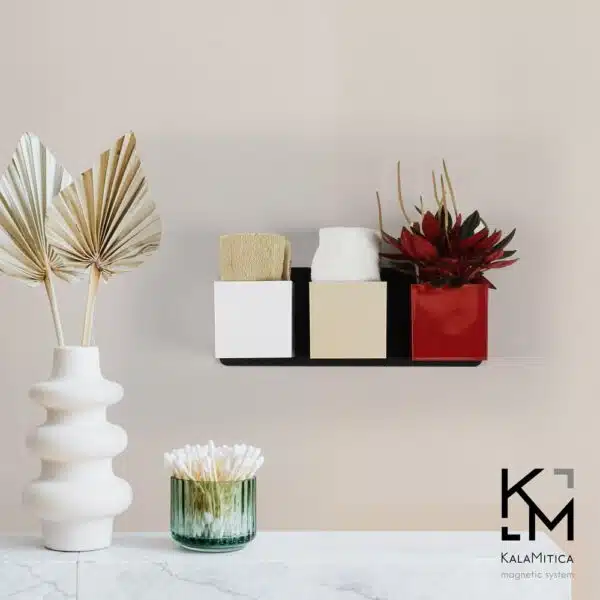 Magneetbord smal met magnetische bakjes in diverse kleuren