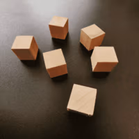 Zes houten blokjes magneten van 15mm met een ingewerkt Neodymium magneetje