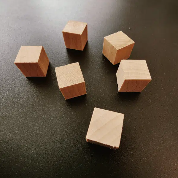 Zes houten blokjes magneten van 15mm met een ingewerkt Neodymium magneetje