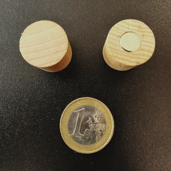 Houten magneet cilinder (4 stuks) detail