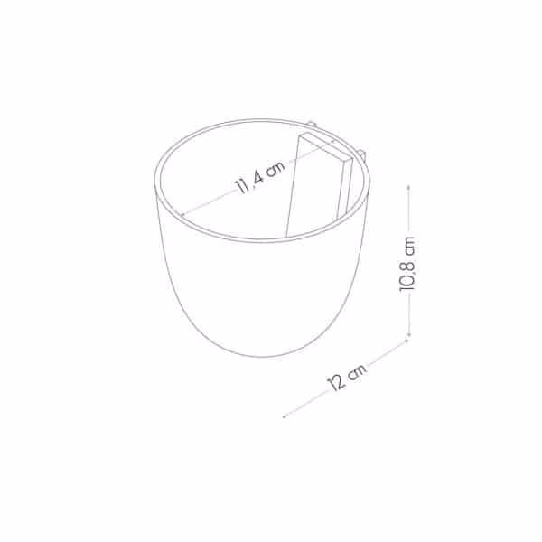 Schema van de maatvoering van een KalaMitica magnetische pot van 10 cm