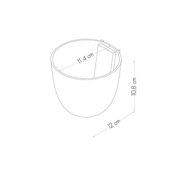 Schema van de maatvoering van een KalaMitica magnetische pot van 10 cm