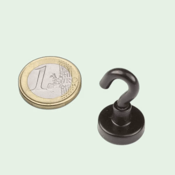 Magneethaak zwart, 16mm, draagkracht ruim 6 kilo.