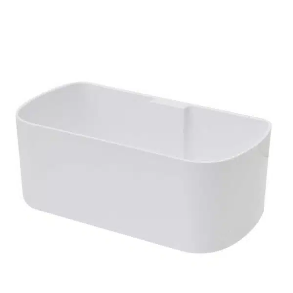 Een wit magnetisch bakje van 22 cm voor het opbergen van spulletjes en geschikt om aan de koelkast te hangen, of voor op het magneetbord