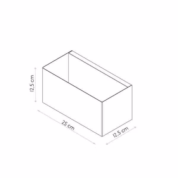Schema van de maatvoering van een Magnetische metalen bak