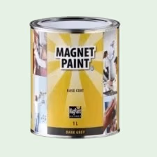 Een grote pot magneetverf met een liter inhoud van MagPaint