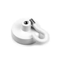 Witte potmagneet met een schroefbaar klein haakje
