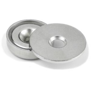 Metalen tegenstuk met boorgat 23mm 4 Metalen schrijfjes als tegenstuk voor potmagneten en gewone magneten