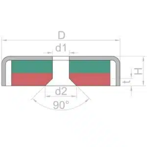 Potmagneet verzonken gat 25 mm (max trekkracht 19 kilo) 7 Maatvoering potmagneet met schroefgat 25mm
