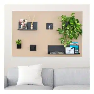 Metalen magnetische plank Kostas 50 cm wit of zwart 3 Beige groot magneetbord met zwarte metalen accessoires