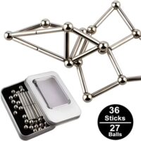 Magneet staafjes en balletjes zilver 4 een tinnen doosje met balletjes en magneetstaafjes erin