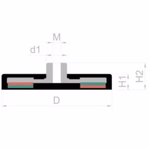 Magneet met rubbercoating en draadbus 43mm 5 Schema van de maten van de rubberen potmagneet met draadbus 42mm