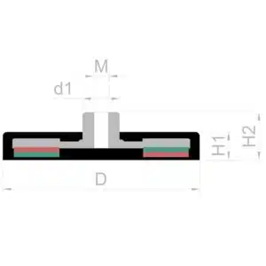 Magneet met rubbercoating en draadbus 43mm 5 Schema van de maten van de rubberen potmagneet met draadbus 42mm