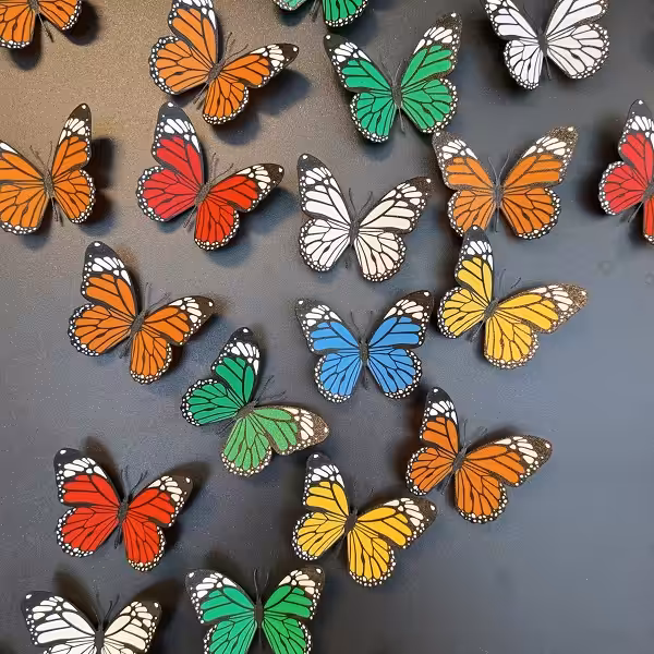Mooie vlinders in verschillende kleuren met een 3D effect als koelkastmagneet