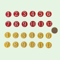 Voetbal magneten met nummers 2 Voetbal magneten met nummers 1 tot en met 12 in rood en geel