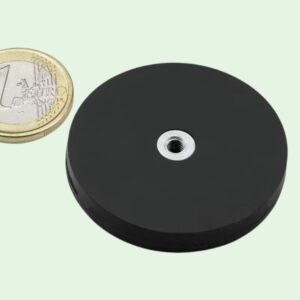 Magneet met rubber coating met inwendig schroefdraad zwart | 43 mm 2 Zwarte magneet van 43mm en schroefdraad in het midden
