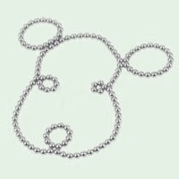 Figuur van een fantasie hondenkop gemaakt met een lange rij kleine kogelmagneetjes