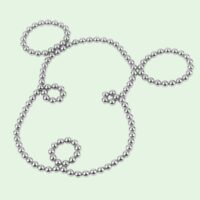 Kogelmagneten 3mm - Houdkracht ca 130 gram 2 Figuur van een fantasie hondenkop gemaakt met een lange rij kleine kogelmagneetjes
