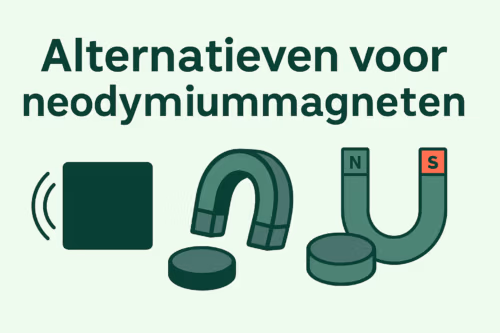 Overzicht van alternatieven voor neodymiummagneten, waaronder ferriet, rubber-gecoate magneten en potmagneten