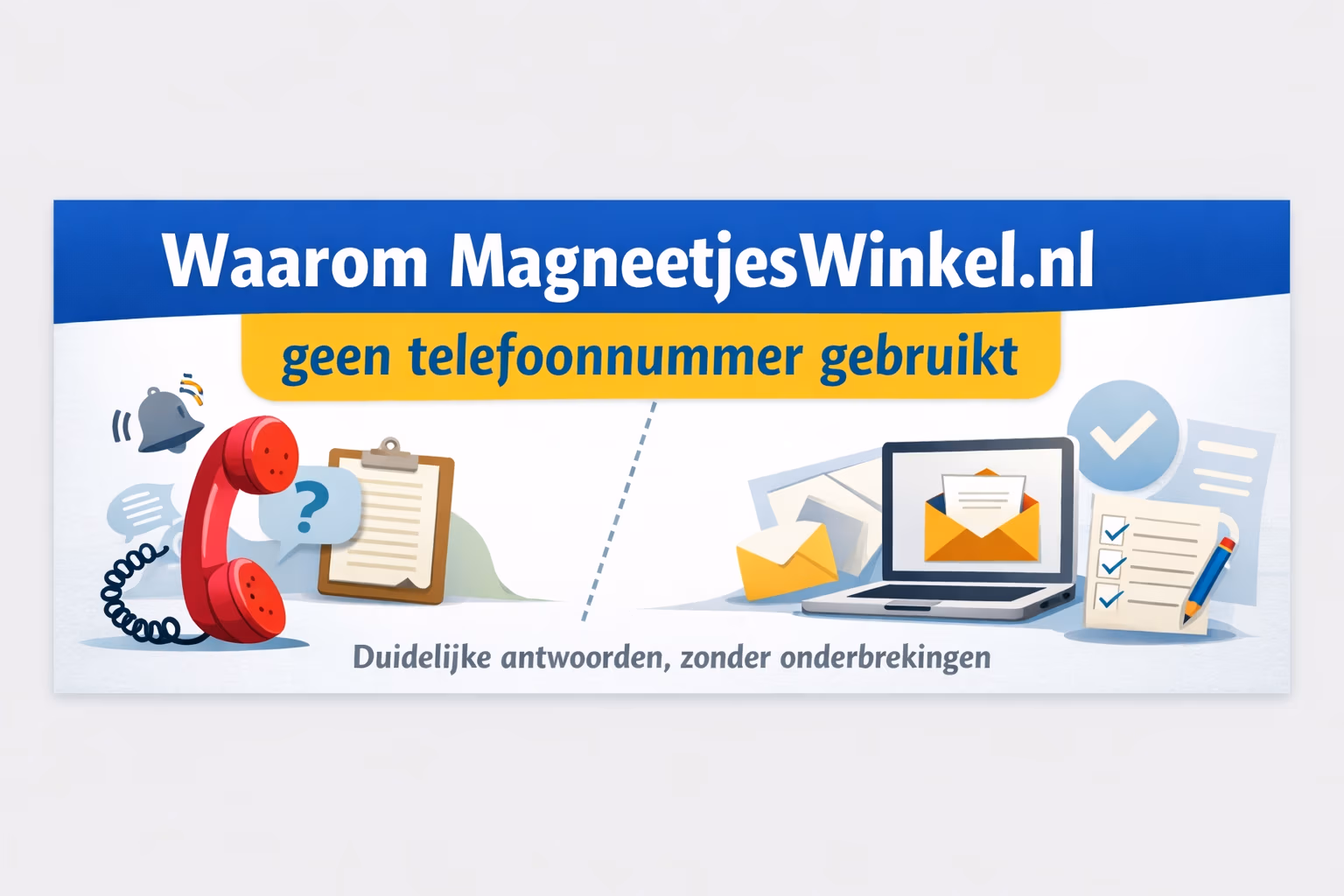 Waarom MagneetjesWinkel.nl geen telefoonnummer gebruikt – uitleg over schriftelijk contact en duidelijke service zonder onderbrekingen