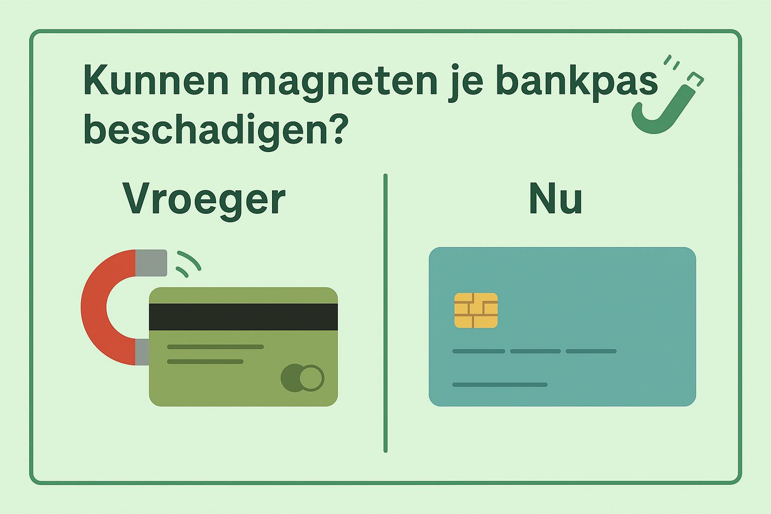 Illustratie die laat zien dat magneten moderne bankpassen met chip niet beschadigen – MagneetjesWinkel.nl