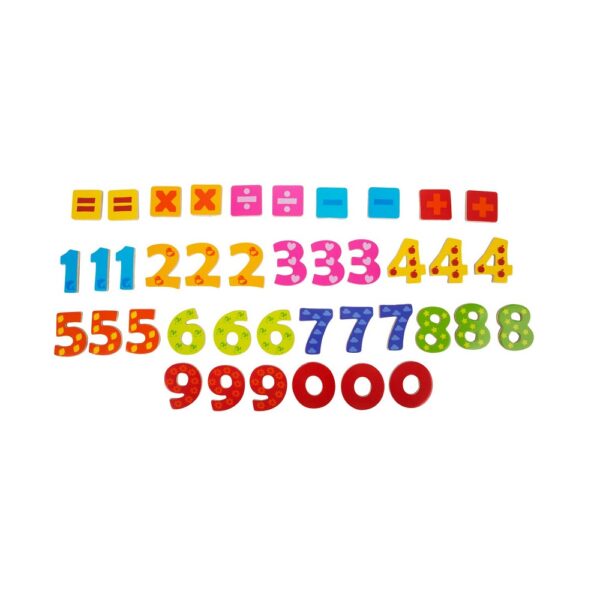 Magneetcijfers van hout met rekensymbolen voor kinderen