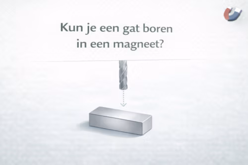Schematische illustratie van een boor boven een magneet om uit te leggen of je een gat kunt boren in een magneet – MagneetjesWinkel.nl
