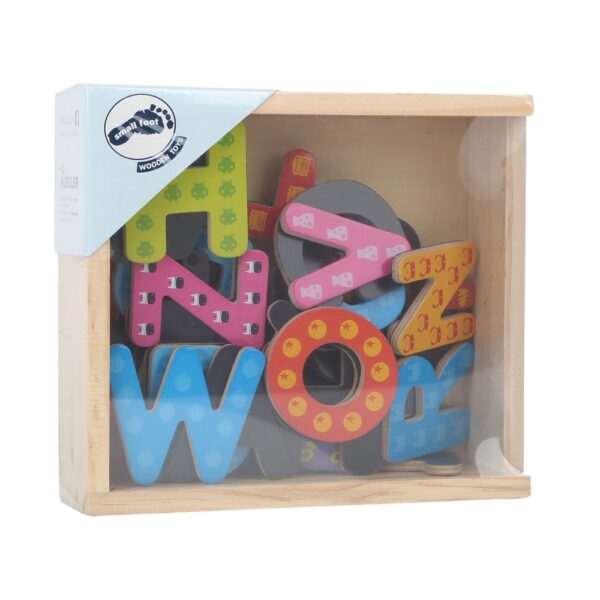 Magneetletters van hout voor kinderen in houten kist met alfabetletters