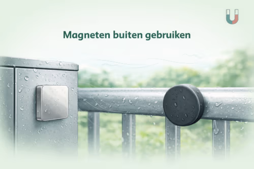 Neodymium magneten met beschermende coating bevestigd aan een metalen oppervlak buitenshuis – gebruik van magneten buiten uitgelegd door MagneetjesWinkel.nl