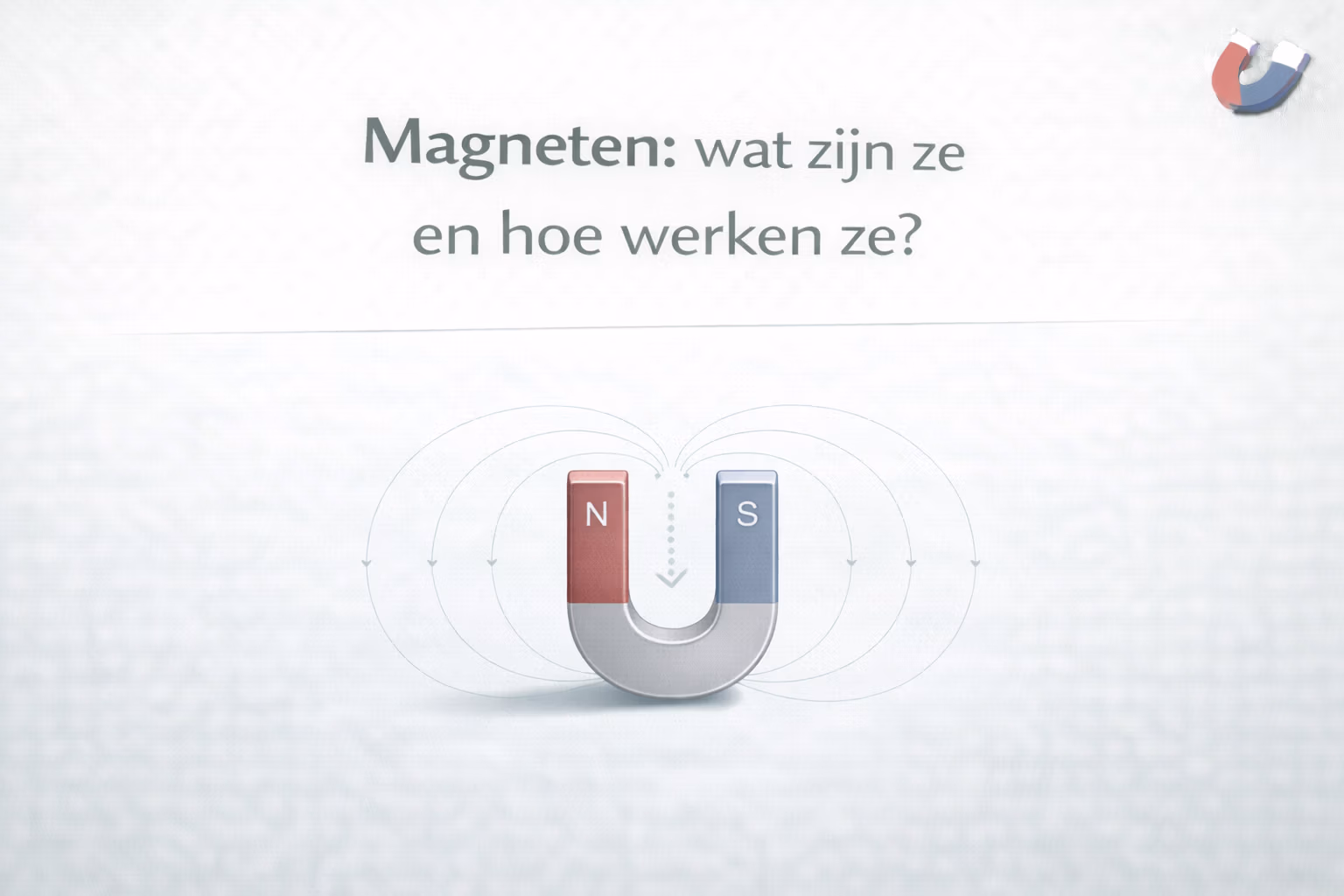 U-vormige magneet met subtiele magnetische veldlijnen, illustratie bij uitleg over wat magneten zijn en hoe ze werken – MagneetjesWinkel.nl