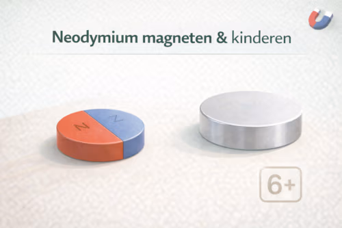 Grote neodymium magneten op tafel als illustratie van veilige omgang met neodymium magneten voor kinderen – MagneetjesWinkel.nl