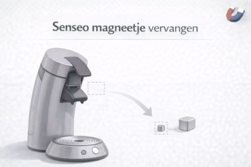 Illustratie van een Senseo-apparaat met een gemarkeerde plek voor het vervangen van een magneetje – MagneetjesWinkel.nl
