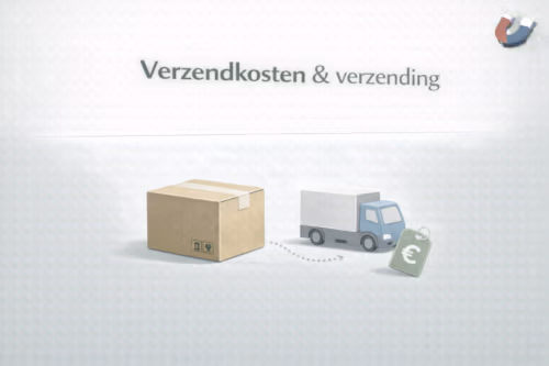 Illustratie van een verzenddoos met bezorgicoon ter ondersteuning van informatie over verzendkosten en verzending bij MagneetjesWinkel.nl