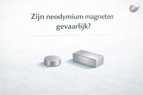 Illustratie van een neodymium magneet en veiligheidsaspecten zonder alarm, voor uitleg over risico’s van neodymium magneten – MagneetjesWinkel.nl