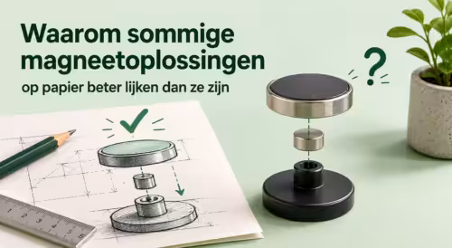 Illustratie van een magneetoplossing die op papier logisch lijkt maar in de praktijk anders werkt door afstand en constructie