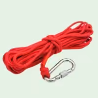 Rood touw voor magneetvissen van 9 meter met zilverkleurige karabijnhaak