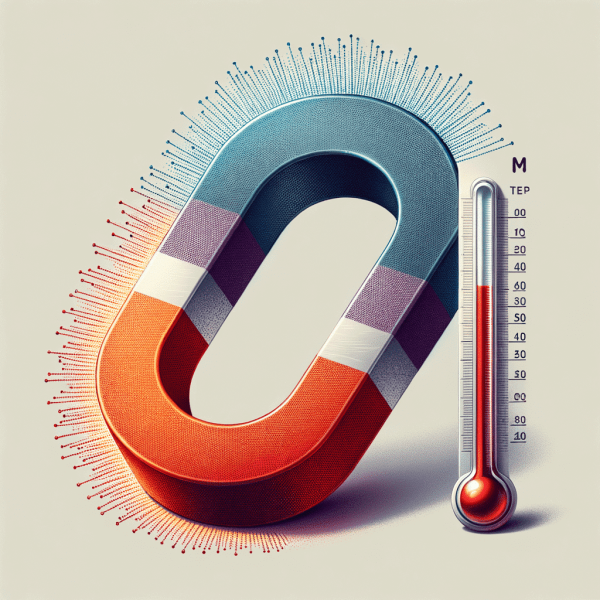 demagnetisering bij hitte Een illusie afbeelding van een magneet en een thermometer om uit te beelden hoeveel hitte een magneet kan hebben